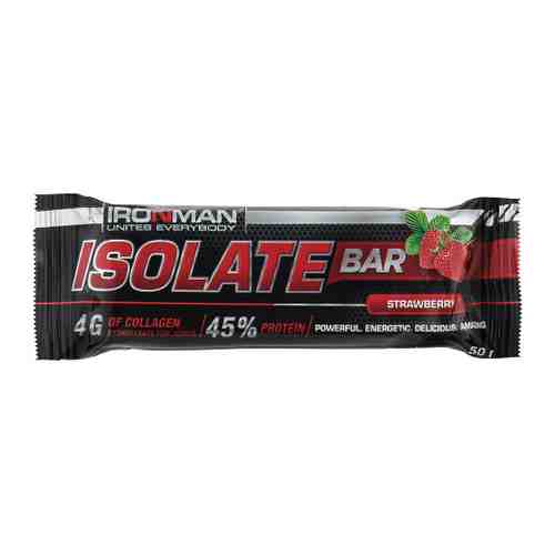 Батончик Ironman протеиновый Isolate Bar со вкусом клубники в темной глазури 50 г арт. 3468959