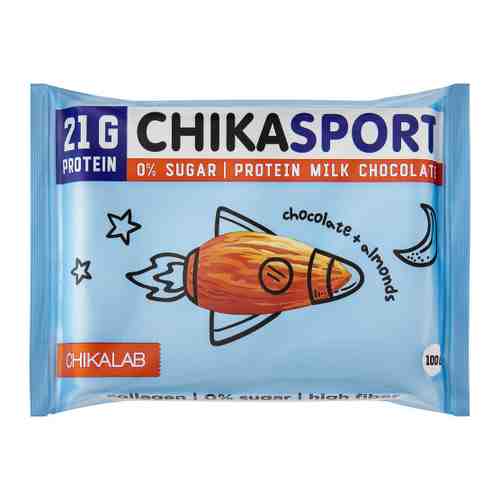Шоколад Chikalab протеиновый молочный с миндалем 100 г арт. 3448941