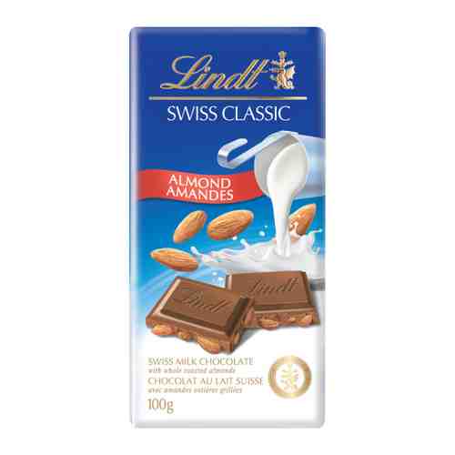Шоколад Lindt Swiss Classic молочный с цельным обжаренным миндалем 100 г арт. 3406227