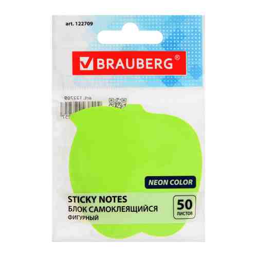 Блок для записей Brauberg Яблоко самоклеящийся неоновый зеленый фигурный 50 листов арт. 3511738