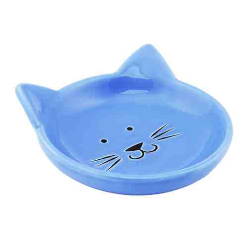 Блюдце КерамикАрт Мордочка кошки керамическое голубое для кошек 80 мл арт. 3462437