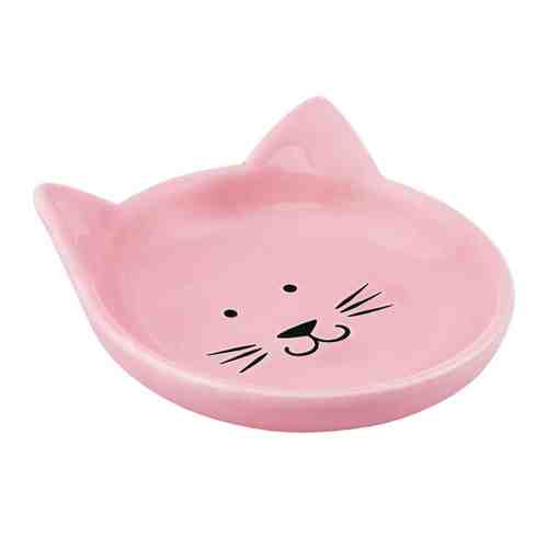 Блюдце КерамикАрт Мордочка кошки керамическое розовое для кошек 80 мл арт. 3462443