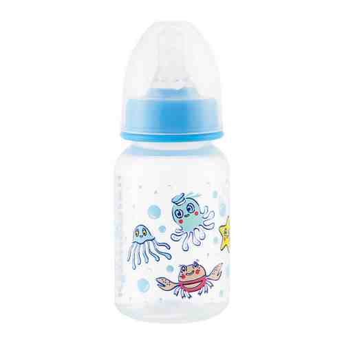 Бутылочка для кормления Курносики с крышкой и силиконовой соской хедер от 0 месяцев голубая 125 мл арт. 3416881