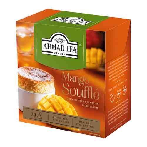 Чай Ahmad Tea Mango Souffle Green Tea зеленый листовой с ароматом манго и личи 20 пакетиков по 1.8 г арт. 3225821