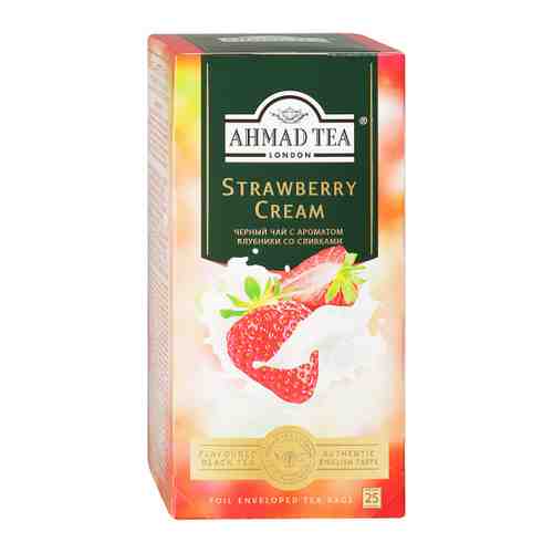 Чай Ahmad Tea Strawberry Cream черный листовой с клубникой со сливками 25 пакетиков по 1.5 г арт. 3341314