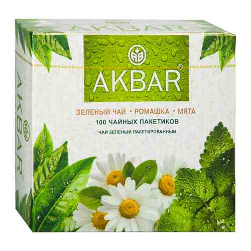 Чай Akbar зеленый ромашка мята 100 пакетиков по 2 г арт. 3456256