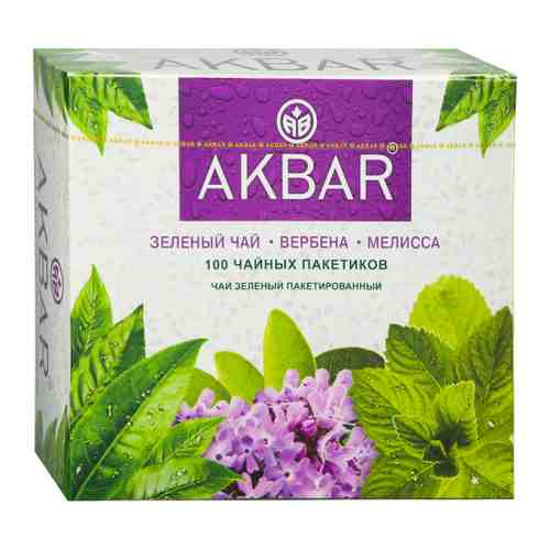 Чай Akbar зеленый вербена мелисса 100 пакетиков по 2 г арт. 3456257