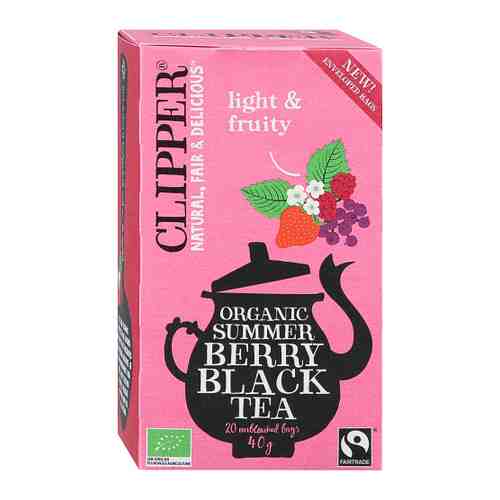 Чай Clipper Летняя ягода черный байховый Organic с кусочками черной смородины и малины 20 пакетиков по 2 г арт. 3398430