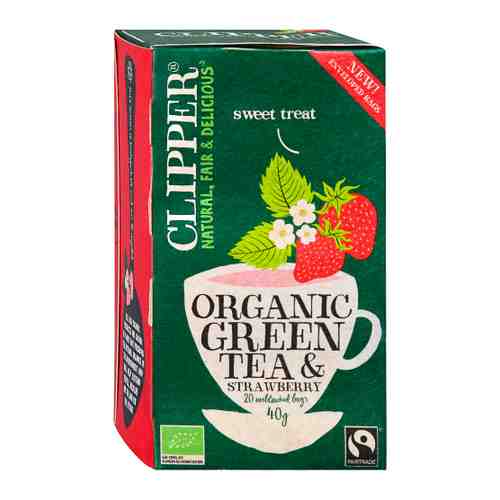 Чай Clipper зеленый Organic ароматизированный с кусочками земляники 20 пакетиков по 2 г арт. 3398432