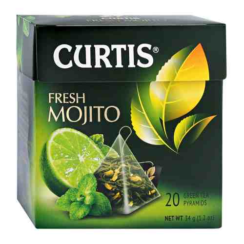 Чай Curtis Fresh Mojito зеленый листовой с цедрой цитрусовых и ароматом мохито 20 пирамидок по 1.7 г арт. 3204644
