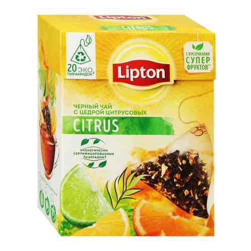 Чай Lipton Citrus черный с цедрой цитрусовых 20 пирамидок по 1.8 г арт. 3480335