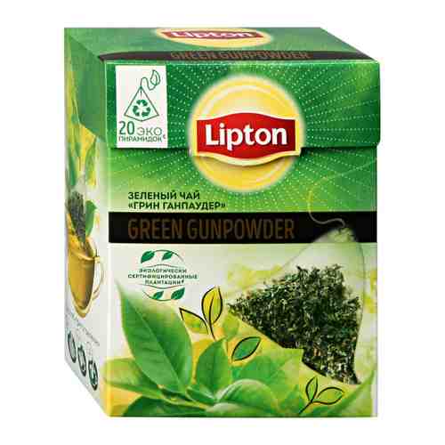 Чай Lipton Green Gunpowder зеленый с ароматом груши и османтуса 20 пирамидок по 1.8 г арт. 3054362