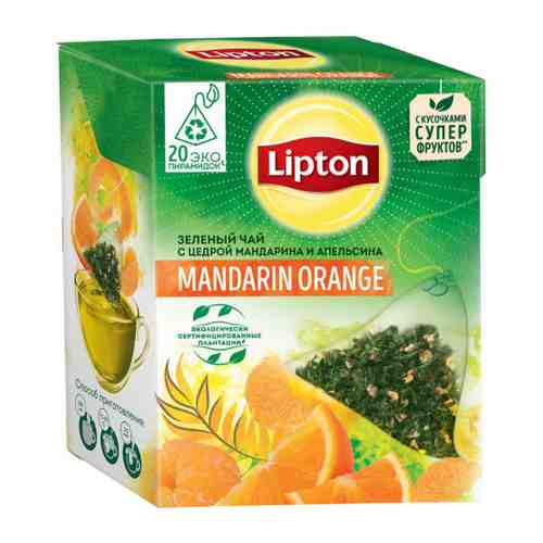 Чай Lipton Green tea Mandarin Orange зеленый 20 пирамидок по 1.8 г арт. 3057582