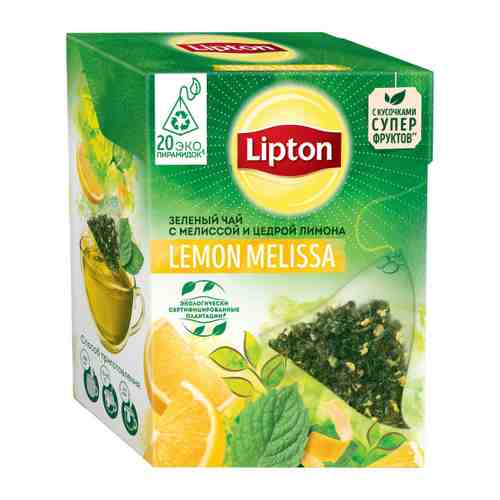 Чай Lipton Lemon Melissa зеленый с мелиссой и цедрой лимона 20 пирамидок по 1.6 г арт. 3480333