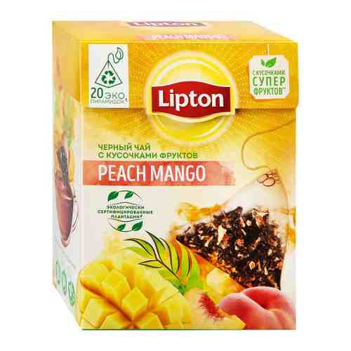 Чай Lipton Peach Mango черный с кусочками фруктов 20 пирамидок по 1.8 г арт. 3516607
