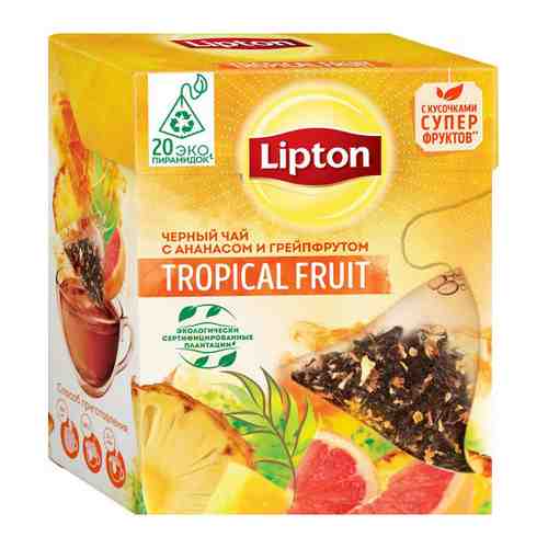 Чай Lipton Tropical Fruit Tea черный с ананасом и грейпфрутом 20 пирамидок по 1.8 г арт. 3053915