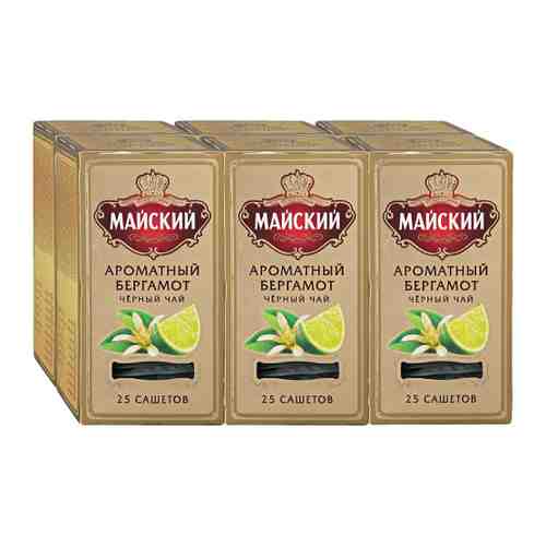 Чай Майский Ароматный бергамот черный ароматизированный 6 штук по 25 пакетиков по 2 г арт. 3506394