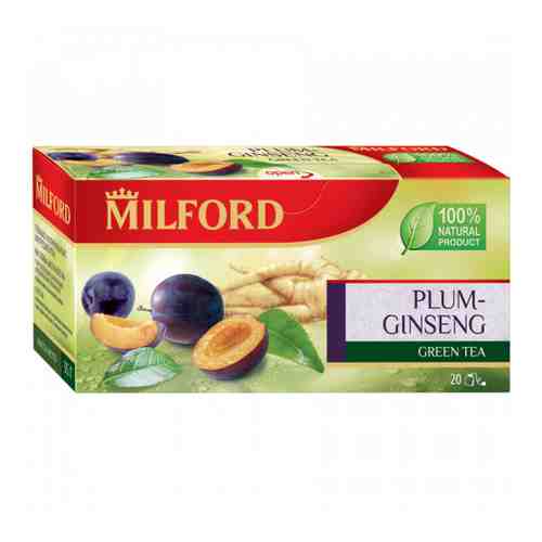 Чай Milford Plum Ginseng зеленый с ароматом сливы 20 пакетиков по 1.75 г арт. 3377068