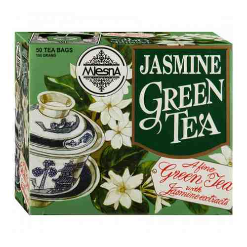Чай Mlesna Green Tea with Jasmine extracts зеленый ароматизированный натуральным экстрактом жасмина 50 пакетиков по 2 г арт. 3076472
