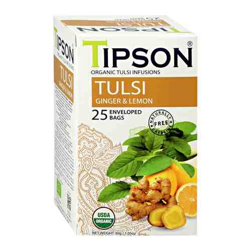 Чай Tipson Туласи Organic имбирь с лимоном 25 пакетиков по 1.2 г арт. 3471460