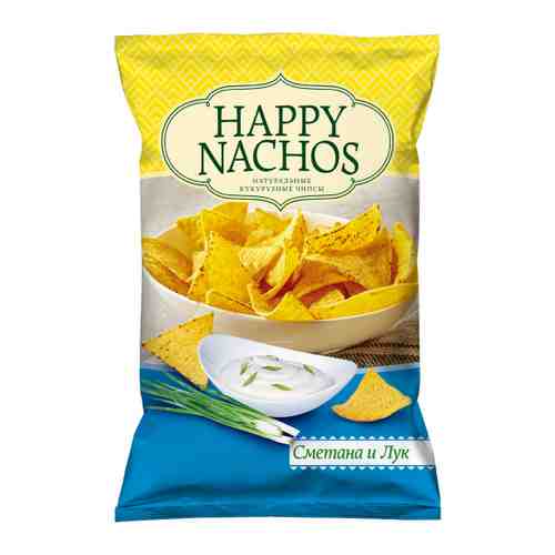Чипсы HAPPY CORN кукурузные Happy Nachos со вкусом Cметаны и лука 150 г арт. 3474374