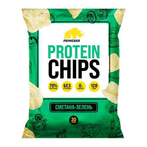 Чипсы Primebar Protein Chips протеиновые со вкусом Сметана-зелень 30 г арт. 3488082