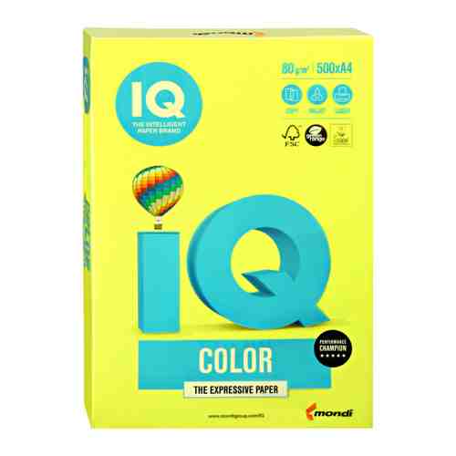 Цветная бумага для печати А4 Mondi IQ Color желтая неон NEOGB 500 листов арт. 3429958