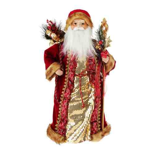 Дед Мороз Holiday Classics в красно-золотой шубе с золотым посохом 60 см арт. 3484545
