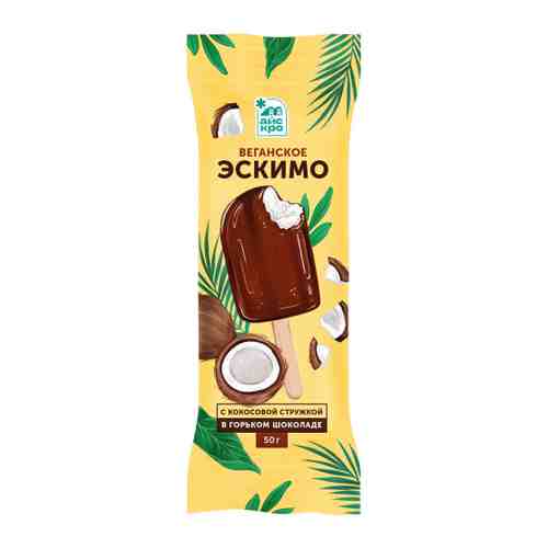 Мороженое АйсКро Эскимо веганское с кокосовой стружкой в горьком шоколаде 50 г арт. 3420471