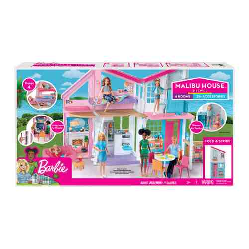 Дом Mattel Barbie Малибу 6 кукол и 25 аксессуаров арт. 3481878