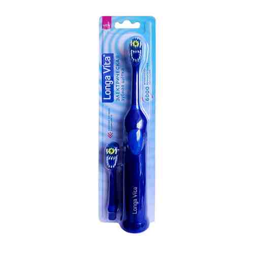 Электрическая зубная щетка Longa Vita ротационная и сменная насадка в комплекте синий средняя жесткость арт. 3504787