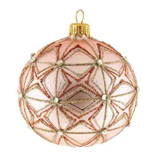 Елочное украшение Holiday Classics Шар розовый жемчужный с серебряными и красными узорами и стразами 8 см арт. 3482218