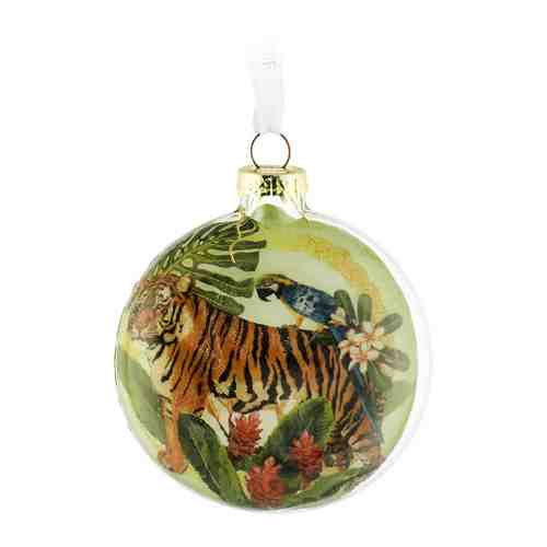 Елочное украшение Magic Time новогоднее подвесное Медальон тигр стекло 8 см арт. 3503641