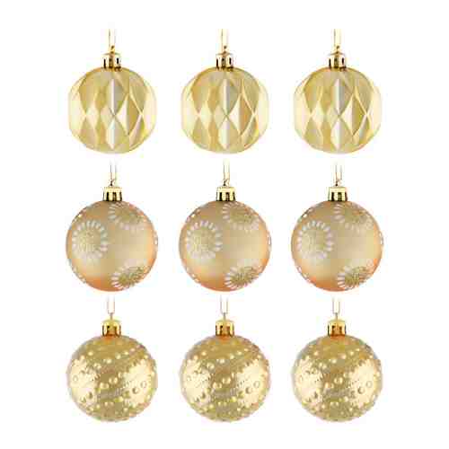 Елочное украшение Magic Time новогоднее подвесное Золотые шары 9 штук 6 см арт. 3503659