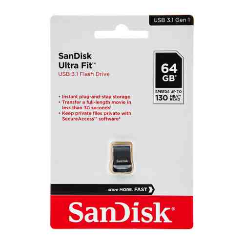 Флеш-накопитель Sandisk Ultra Fit USB 3.1 64GB - Small Form Factor Plug & Stay Hi-Speed USB Drive арт. 3461718