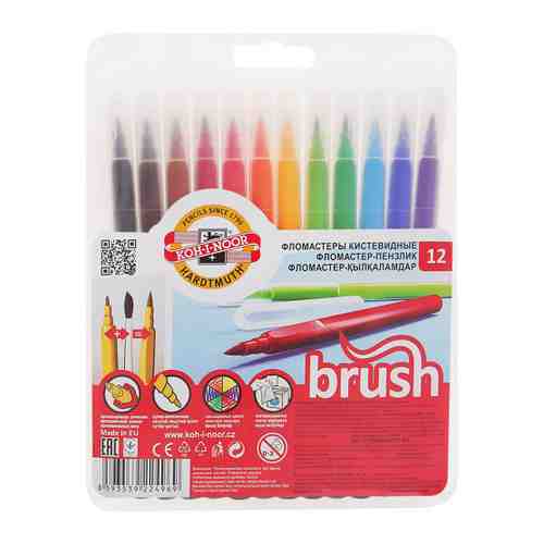 Фломастеры Koh-I-Noor Brush с кистевым пишущим узлом трехгранные смываемые 12 цветов арт. 3510594