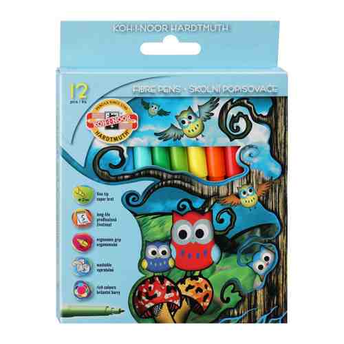 Фломастеры Koh-I-Noor Owls 12 цветов трехгранные смываемые 12 цветов арт. 3510592