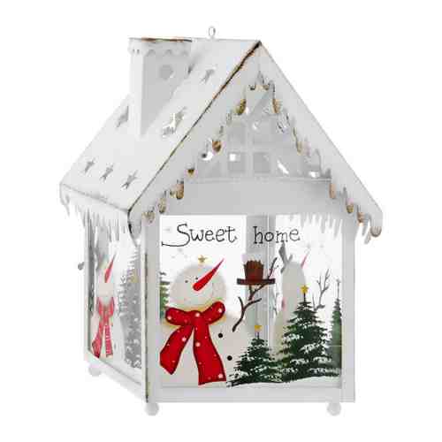 Фонарь-домик Holiday Classics рождественский белый с трубой на крыше 18.5х18х28 см арт. 3484551