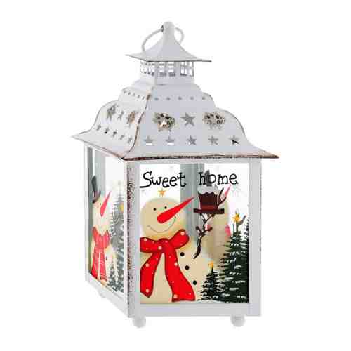 Фонарь Holiday Classics рождественский белый со снеговичками малый 13х13х24.5 см арт. 3484515