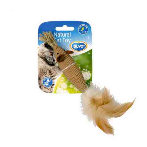 Игрушка Duvo+ Дразнилка Мышь из картона с перьями коричневая для кошек 12.5х9.5х3 см арт. 3422334