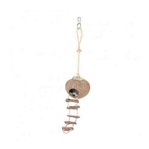 Игрушка Ebi Домик подвесной кокосовый с лесенкой коричневый для грызунов 13 см арт. 3458655