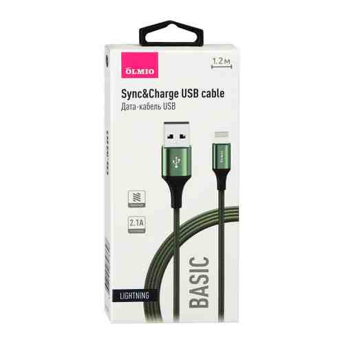 Кабель Olmio Basic USB 2.0 lightning 2.1A 1.2 м зеленый арт. 3507293