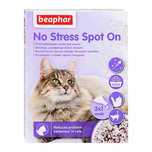 Капли Beaphar No Stress Spot On успокаивающие для кошек 3 пипетки по 0.4 мл арт. 3400681
