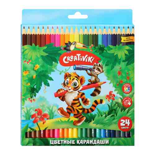 Карандаши цветные Creativiki деревянные шестигранные 24 цвета арт. 3432872