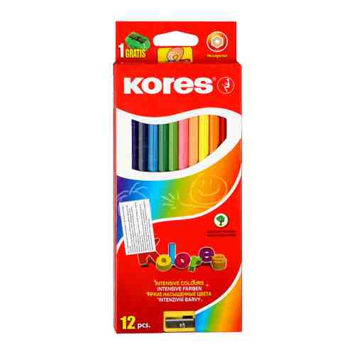 Карандаши цветные Kores заточенные 12 цветов и точилка арт. 3236857