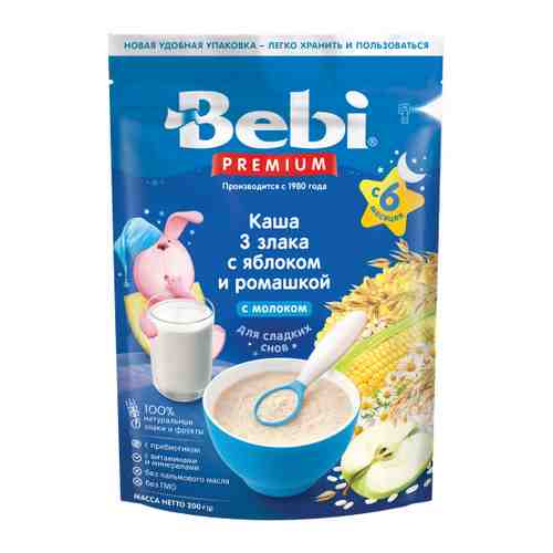 Каша Bebi Premium 3 злака молочная яблоко ромашка с 6 месяцев 200 г арт. 3516519