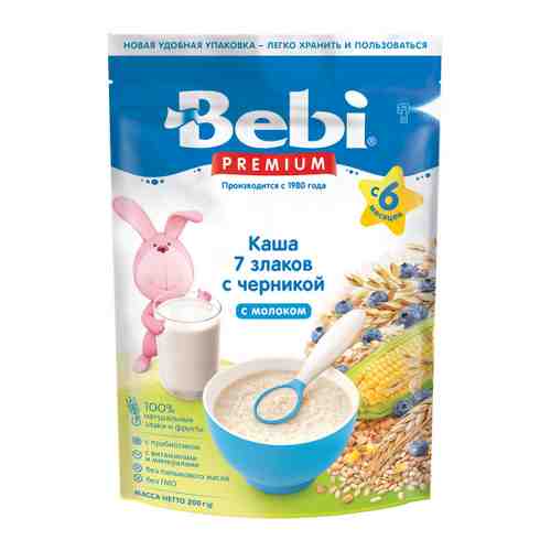 Каша Bebi Premium 7 злаков молочная с черникой с 6 месяцев 200 г арт. 3516501