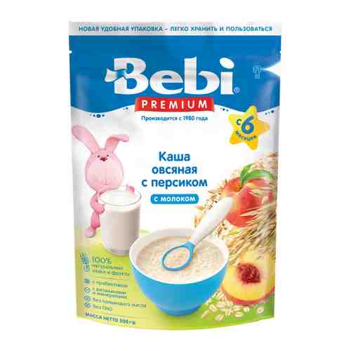 Каша Bebi Premium овсяная молочная с персиком с 6 месяцев 200 г арт. 3516522