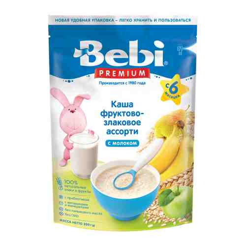 Каша Bebi Premium злаковая молочная с фруктами с 6 месяцев 200 г арт. 3516509
