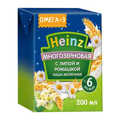 Каша Heinz многозерновая молочная быстрорастворимая липа ромашка омега-3 с 6 месяцев 200 мл арт. 3383488